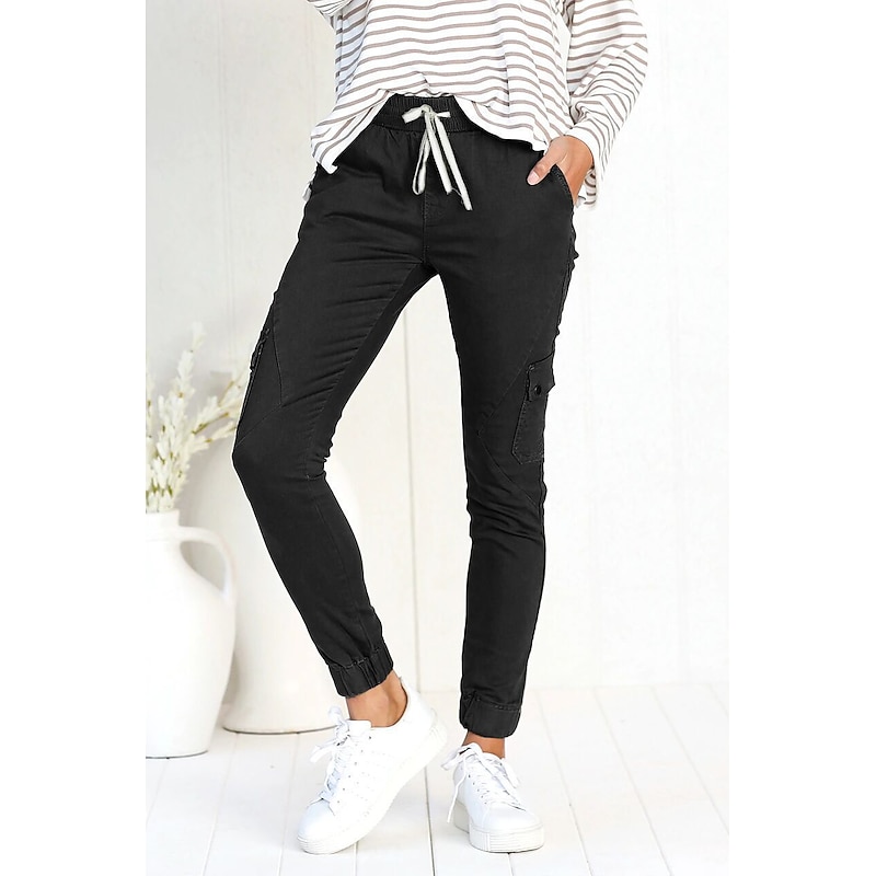 Women's Cargo Pants Skinny Pants Trousers Fashion Streetwear Full Length Mid Waist Plain Multiple Pockets Elastic Drawstring Design Comfort Breathability Soft Micro-elastic Vacation Street Daily2