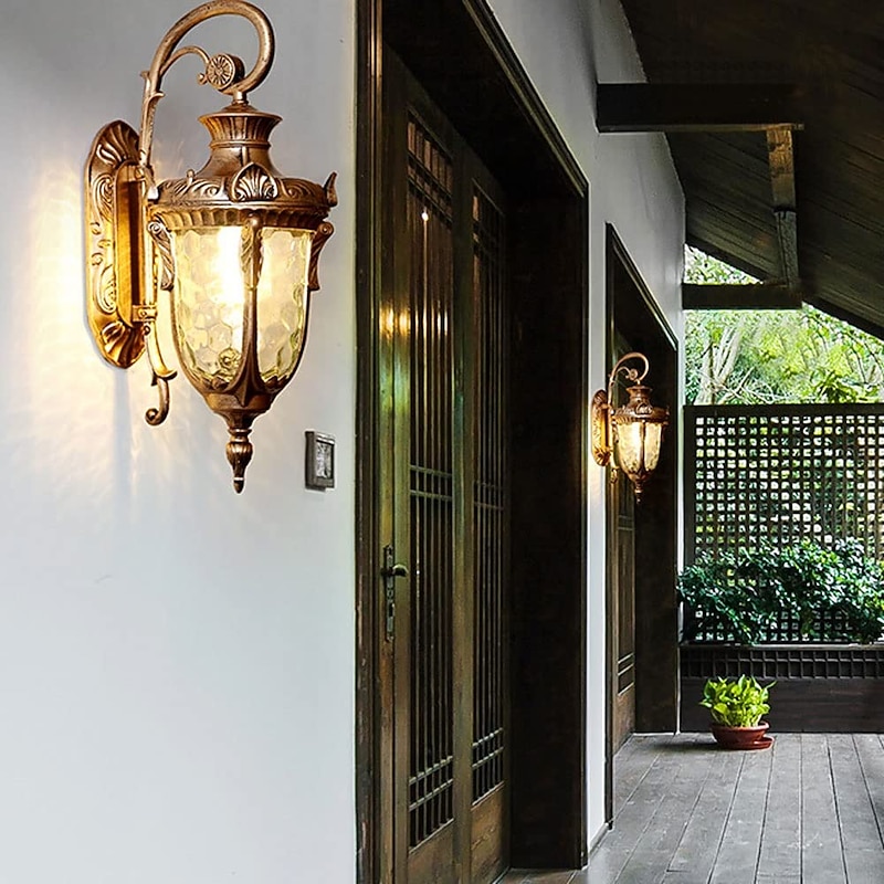 LED Wall Sconce Lighting Fixture E27 Antique Wall Sconce Lantern External Waterproof Rustproof Aluminum Glass Lantern Wall Lamp Lantern Courtyard Garden Balcony Villa Decorative Lights 110-240V3