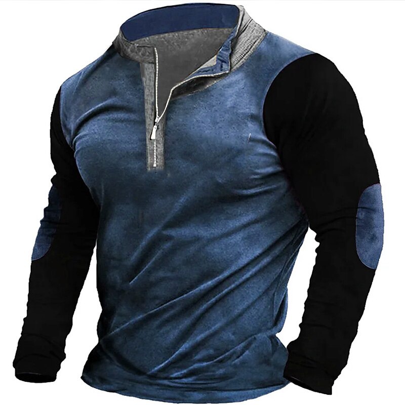 Men's T Shirt Henley Shirt Tee Top Long Sleeve Shirt Long Sleeve Henley Spring &  Fall Color Block Fashion Designer Basic Patchwork Vacation Street Going out Red Blue Brown Top Tee for Men4