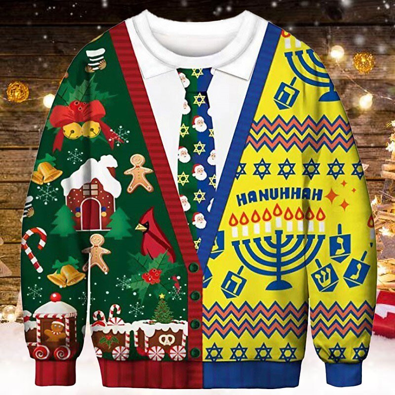 Men's Graphic Prints Gingerbread Bells Sweatshirts Sweatshirt Sweatshirt Pullover Long Sleeve Sweatshirt Crew Neck Daily Classic Casual 3D Print Holiday Going out Print Spring &  Fall2