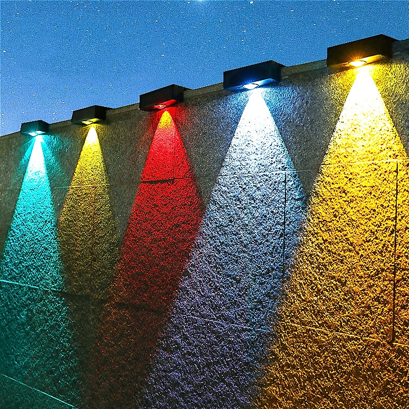 Solar Wall Wash Light RGB/Warm Lighting Outdoor Waterproof High Brightness Solar Wall Lamp Garden Yard Balcony Fence Garage Porch Wall Decoration 1/2/4pcs2