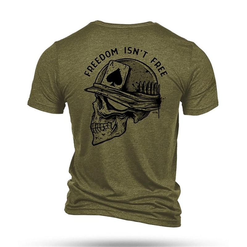 Men's Patriotic Graphic T-Shirt - Freedom Isn't Free Skull Design Short Sleeve