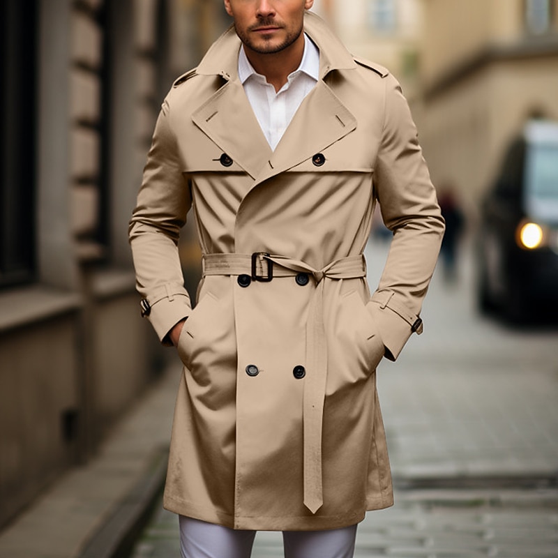 Men's Transition Jacket Trench Coat Outdoor Spring &  Fall Polyester Windbreaker Outerwear Clothing Apparel Streetwear Plain Front Pocket Lapel Double Breasted