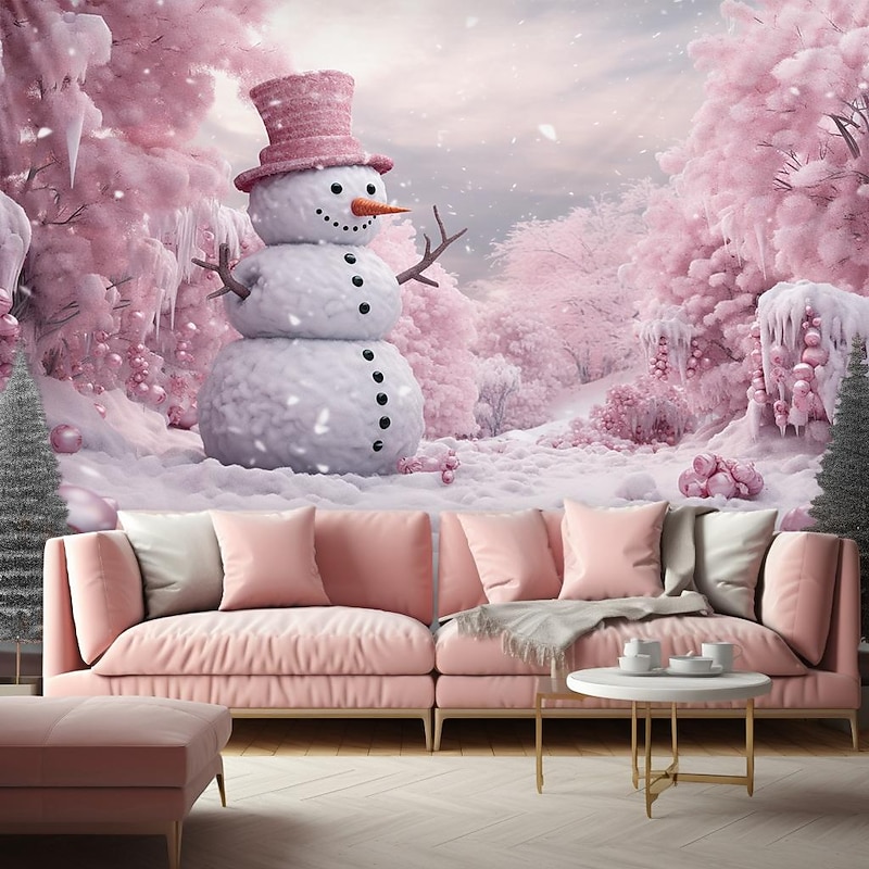 Christmas Decorations Snowman Snowflake Hanging Tapestry Wall Art Xmas Large Tapestry Mural Decor Photograph Backdrop Blanket Curtain Home Bedroom Living Room Decoration3