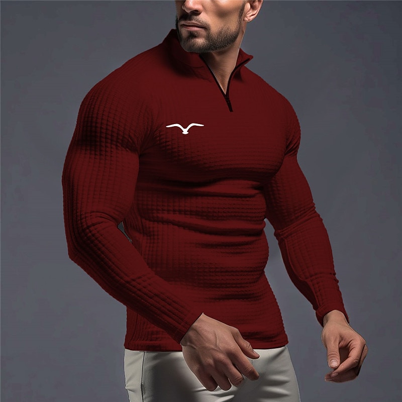 Men's Eagle Waffle Polo Shirts Zip Polo Golf Polos Shirts Long Sleeve Polo Shirts Zip Vintage Outdoor Casual Daily Streetwear 3D Print Fall & Winter Black White Wine3