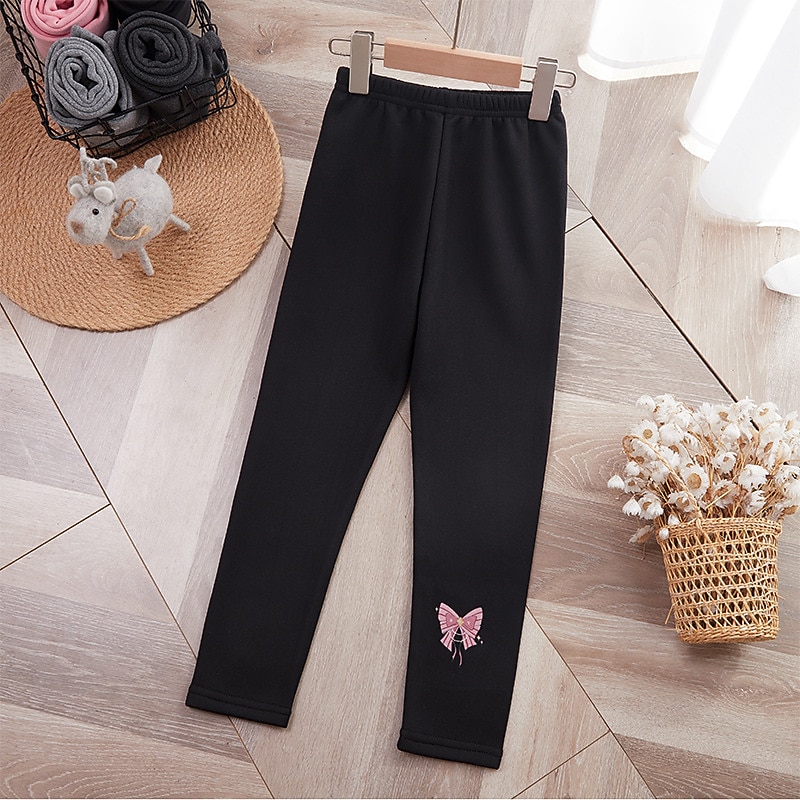 Kids Girls' Fleece Lined Leggings Graphic Active School Cotton 7-13 Years Spring Black Pink Light Grey3