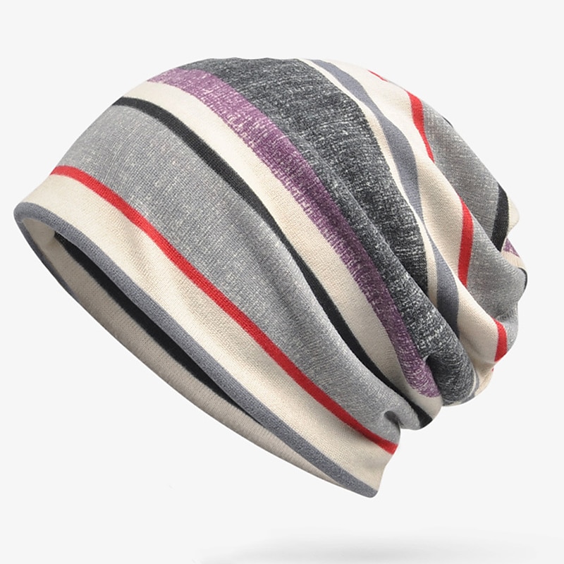 Unisex Beanie Hat Knit Beanie Yellow Blue Polyester Print Travel Outdoor Vacation Striped Windproof Warm2