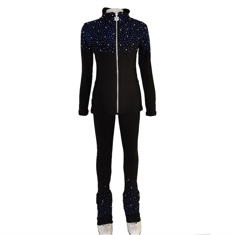 Figure Skating Jacket with Pants Women's Girls' Ice Skating Outfits Black Stretchy Training Competition Skating Wear Thermal Warm Crystal / Rhinestone Long Sleeve Ice Skating Figure Skating4