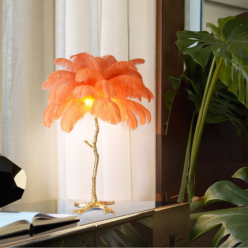 Ostrich Feather Bedside Lamp Modern Table Lamp for Living Room Bedroom Bar Restaurant Warm White/White 110-240V