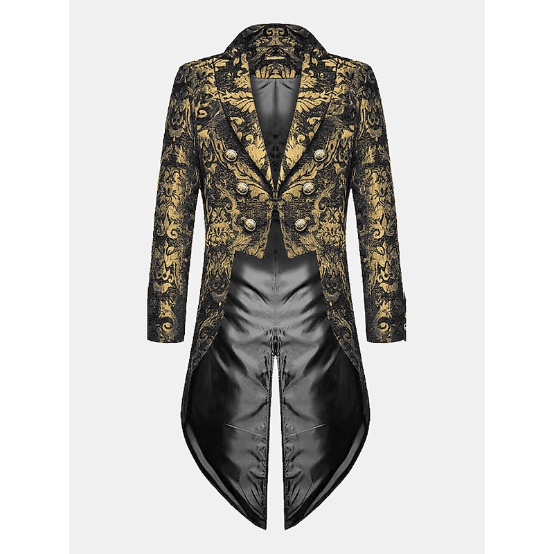 Men's Casual Blazer Black Gold Vampire Gothic Plus Size Jacket Showman Tuxedo Tailcoat Dress Frock Coat Steampunk Victorian
