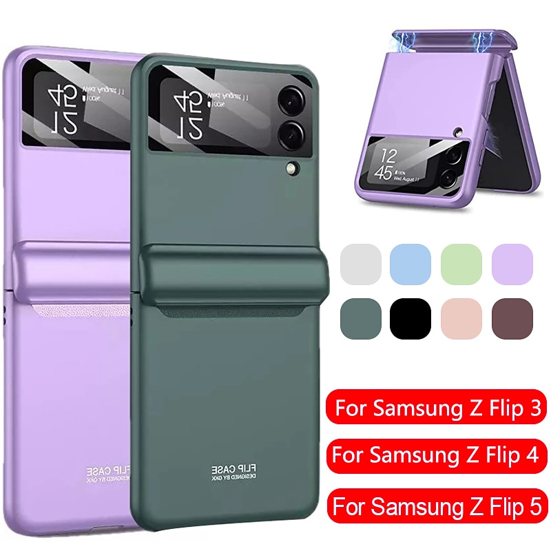 Phone Case For Samsung Galaxy Z Flip 5 Z Flip 4 Z Flip 3 Back Cover Portable Magnetic Full Body Protective Solid Colored TPU
