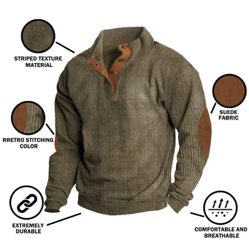 Men's Sweatshirt Corduroy Pullover Apricot Black Blue Brown Khaki Standing Collar Color Block Patchwork Tactical Sports & Outdoor Casual Corduroy Streetwear Casual Athletic Spring & Summer Clothing2