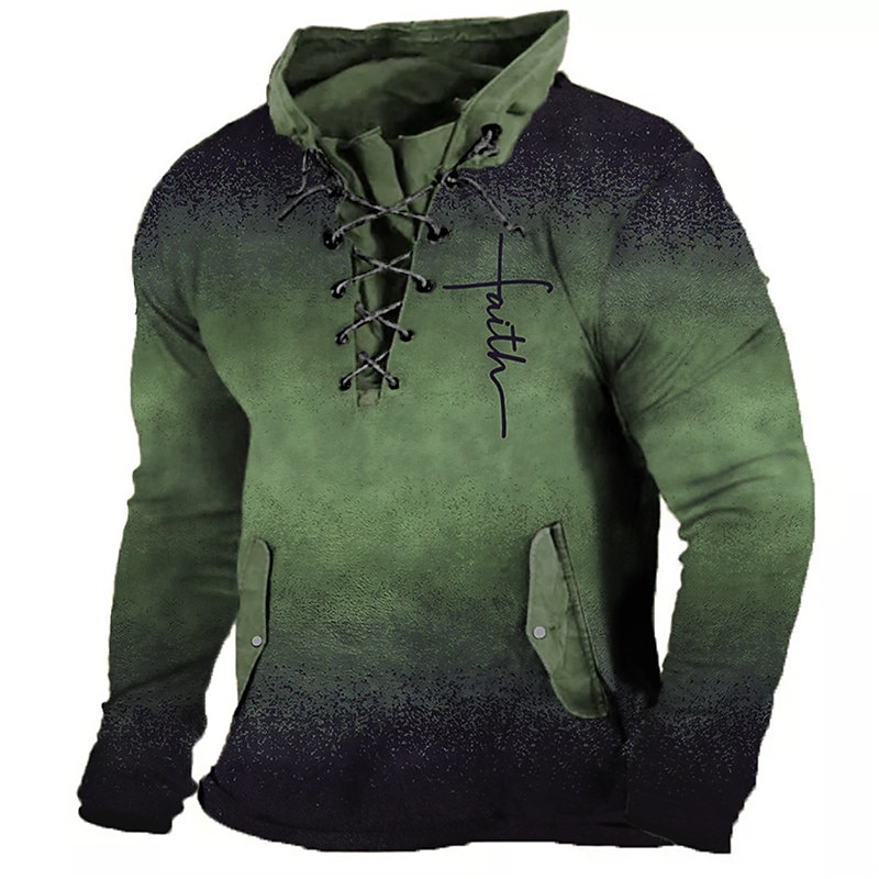 Men's Graphic Prints Cross Faith Sweatshirts Sweatshirt Pullover Long Sleeve Sweatshirt Stand Collar Daily Classic Casual 3D Print Holiday Going out Streetwear Drawstring Print Spring &  Fall3