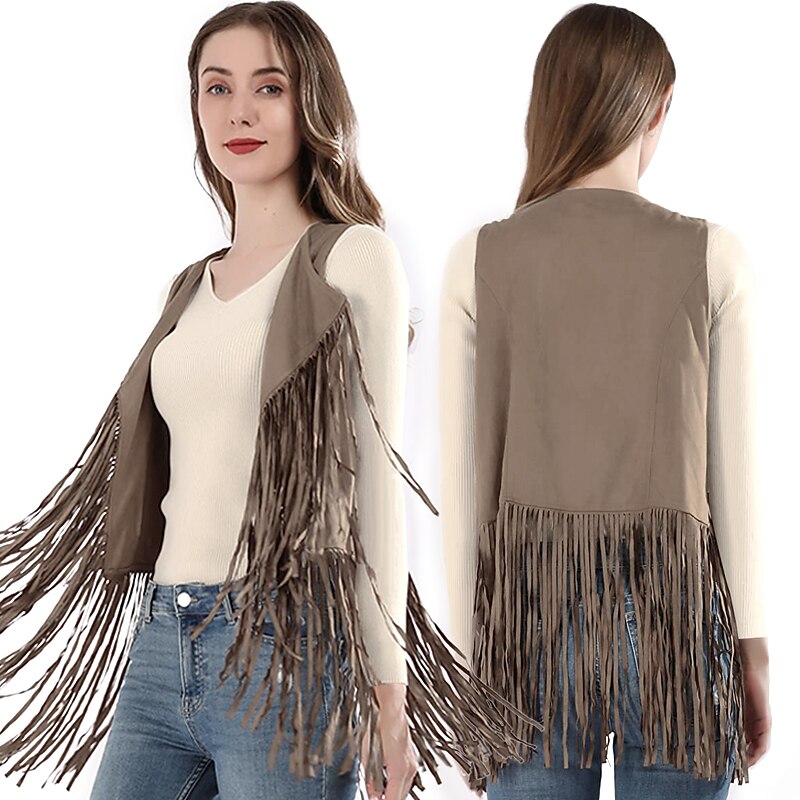 Retro Vintage 1970s Suede Vest Sleeveless Hippie Tassel Fringe Solid Colored Fancy Dress Women's Party / Evening Pride Parade Pride Month Adults' Top4