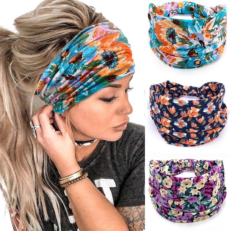 Women's Summer Wide Brimmed Hair Band Printing Elastic Exercise Yoga Hair Band Anti Sweat And Sweat Absorption Headband Headwear Hair Accessories