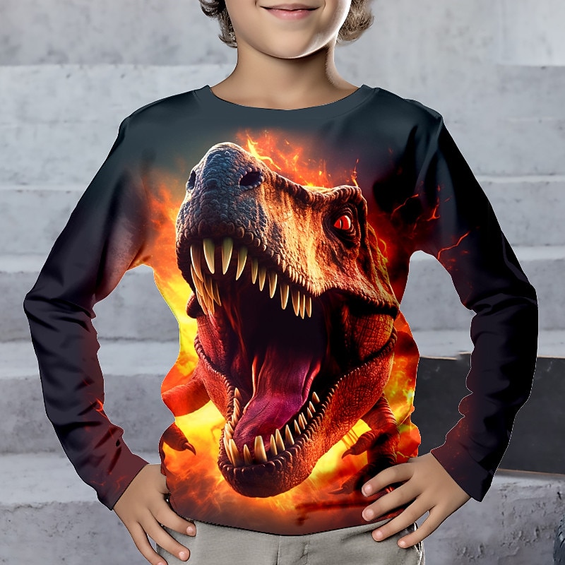 Boys 3D Dinosaur Tee Long Sleeve 3D Print Fall Winter Sports Fashion Streetwear Kids 3-12 Years Crew Neck Outdoor Casual Daily Regular Fit2