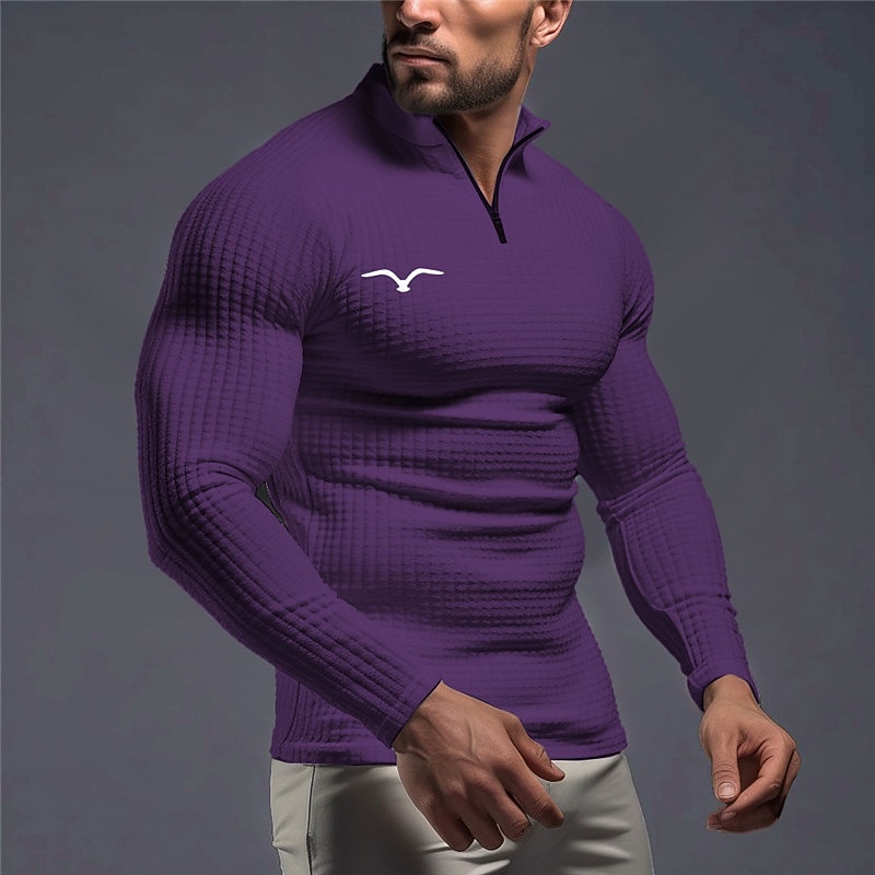 Men's Eagle Waffle Polo Shirts Zip Polo Golf Polos Shirts Long Sleeve Polo Shirts Zip Vintage Outdoor Casual Daily Streetwear 3D Print Fall & Winter Black White Wine