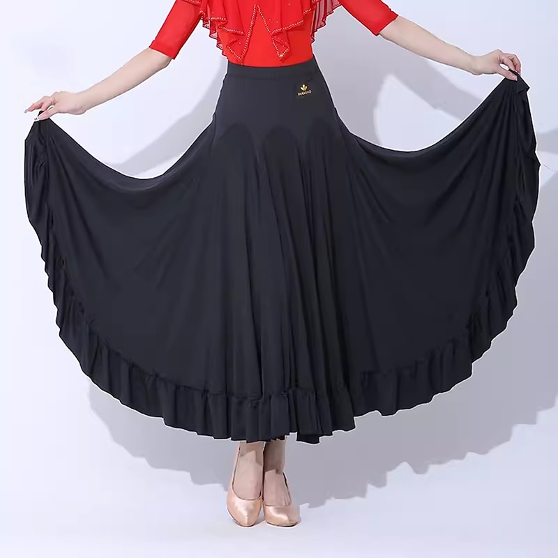 Ballroom Dance Skirts Pure Color Splicing Women's Performance Training Milk Fiber