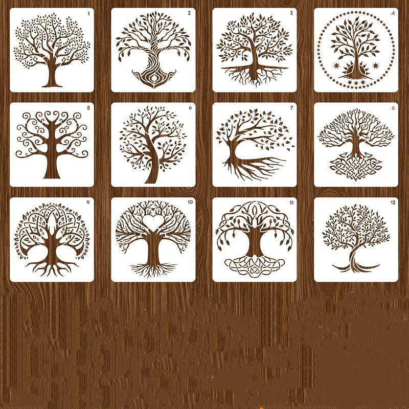 12pcs Life of Tree Paint Painting Stencils Reusable Stencils Wall Stencils DIY Craft Stencils (TreeTheme)4