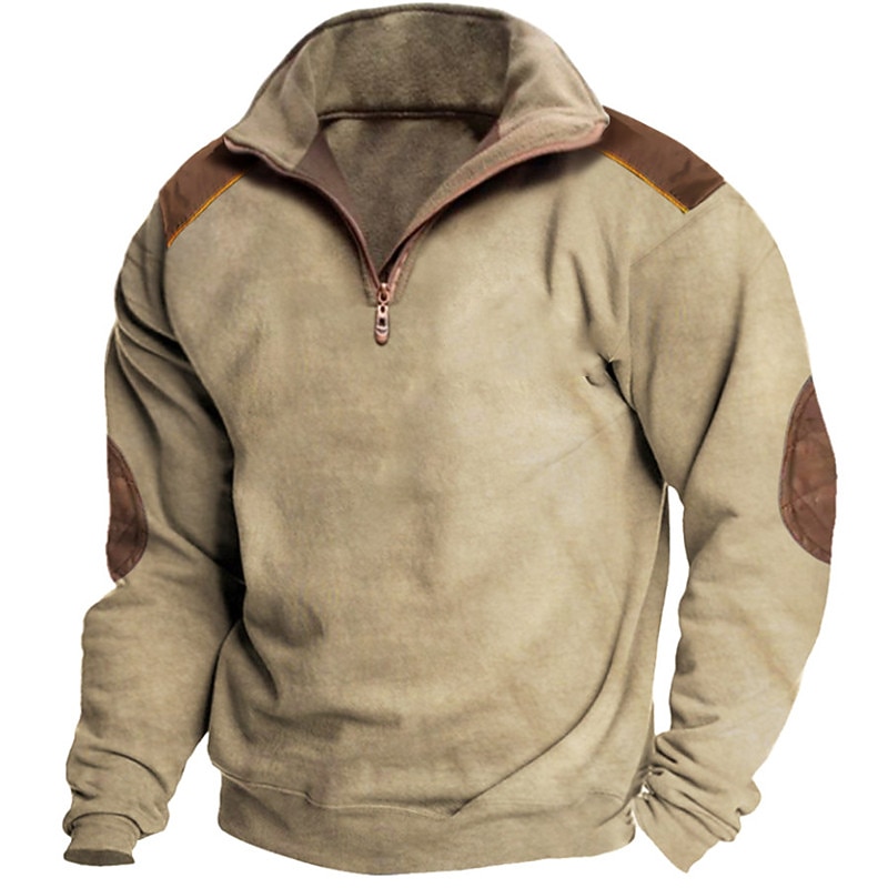 Men's Sweatshirt Zip Sweatshirt Brown Green Khaki Gray Half Zip Color Block Patchwork Sports & Outdoor Daily Holiday Vintage Basic Casual Spring &  Fall Clothing Apparel Hoodies Sweatshirts  Long