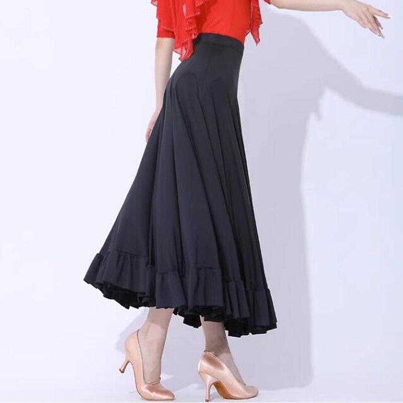 Ballroom Dance Skirts Pure Color Splicing Women's Performance Training Milk Fiber4