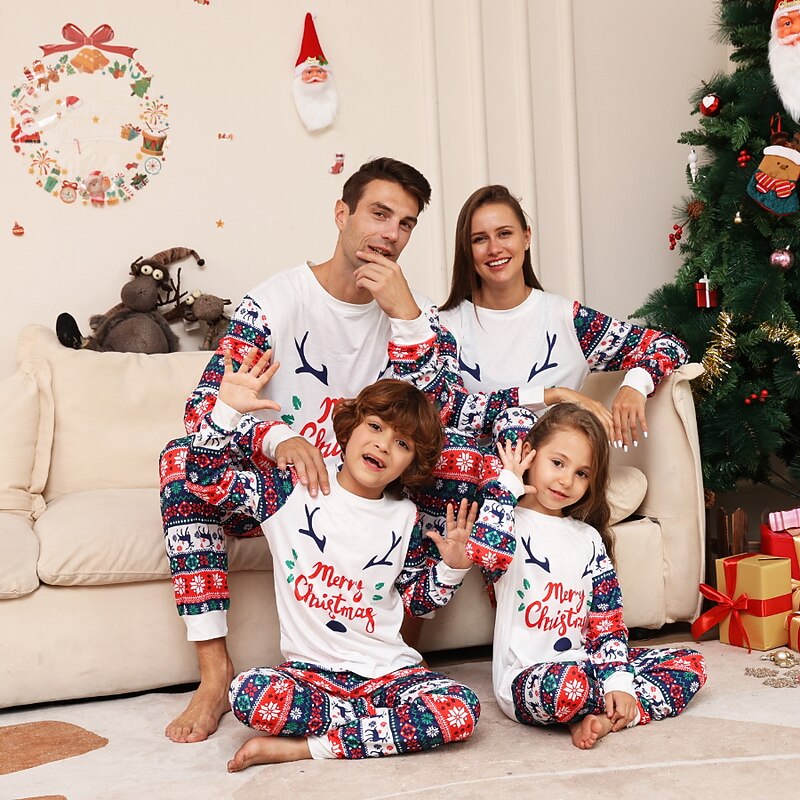 Family Christmas Christmas Family Pajamas Pajamas Cute Christmas Pajamas Letter School Red Long Sleeve Mommy And Me Outfits Active Matching Outfits