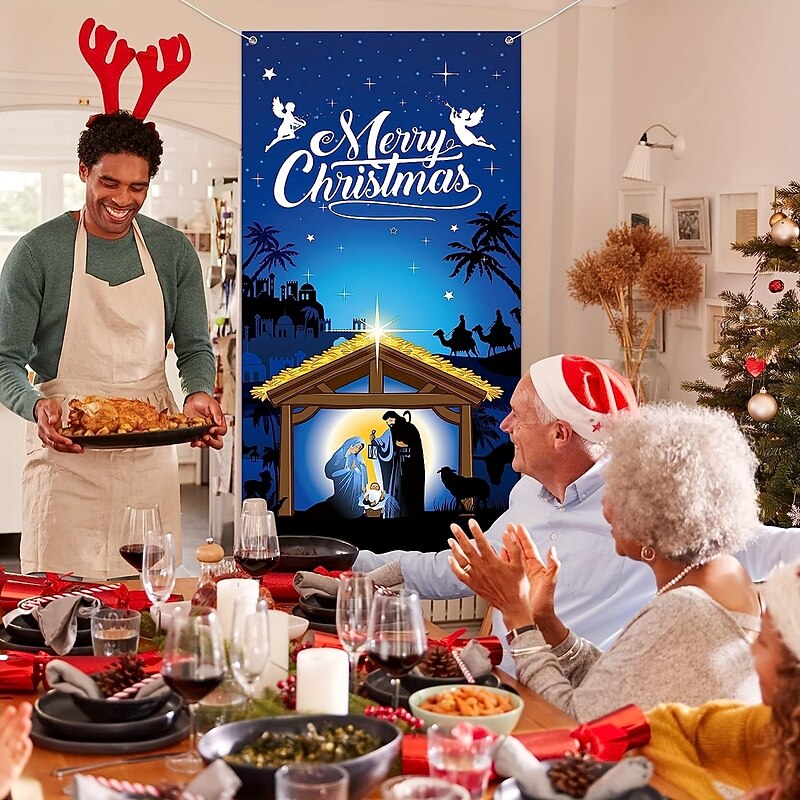 Christmas Door Decorations Nativity Scene Door Covers Door Tapestry Door Curtain Decoration Xmas Backdrop Door Banner for Front Door Holiday Party Decor Supplies4