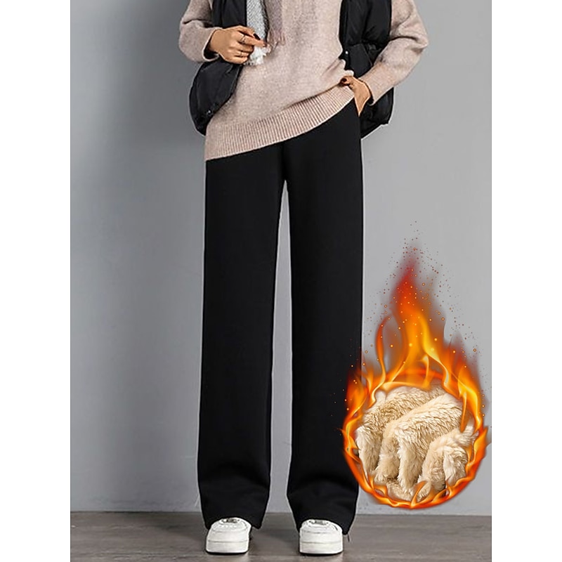 Women's Sweatpants Fleece Pants Pants Trousers Fashion Streetwear Full Length High Waist Solid Color Pocket Elastic Waist Thermal Warm Comfort Breathability Micro-elastic Vacation Street Daily Black3