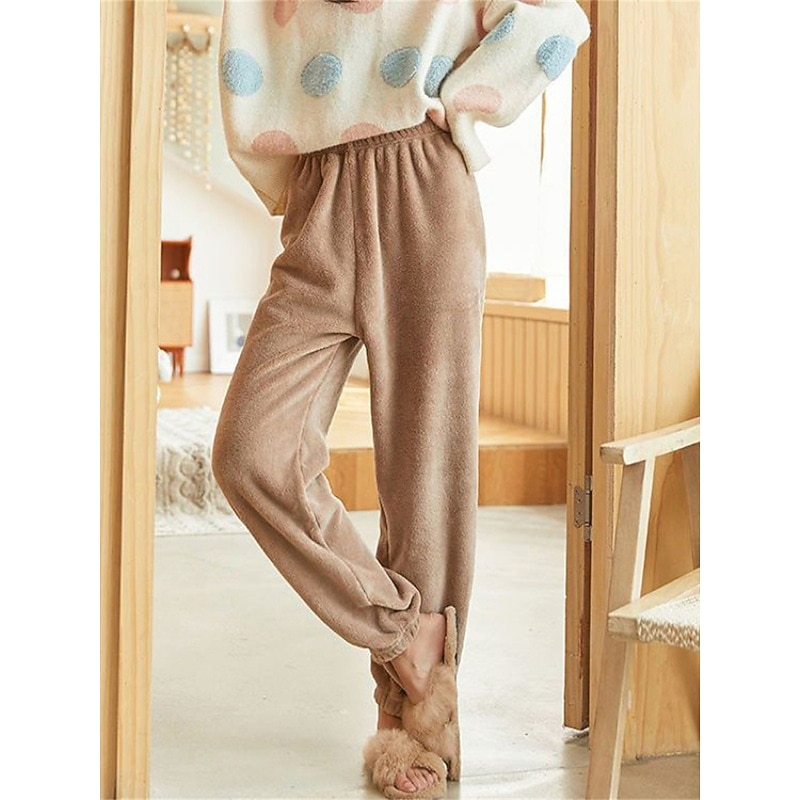 Women's Loungewear Pants Pure Color Warm Fashion Simple Home Daily Going out Coral Fleece Coral Velvet Pant Fall Winter Home Outfits