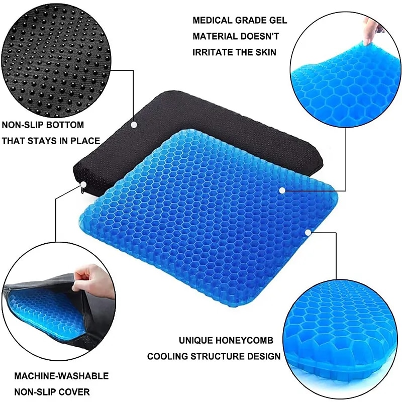 Gel Seat Cushion Pressure Relief Cushion Cooling Thick Big Breathable Honeycomb Gel Cushion Absorbs Pressure Points With Non-Slip Cover Wheelchair2