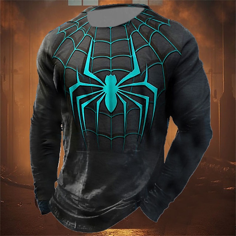 Men's Graphic Spider T Shirt Long Sleeve T shirt 3D Print Crew Neck Shirt Fashion Designer Casual Sports Outdoor Holiday Going out Red Blue Purple Spring &  Fall Clothing Apparel S M L XL 2XL 3XL2