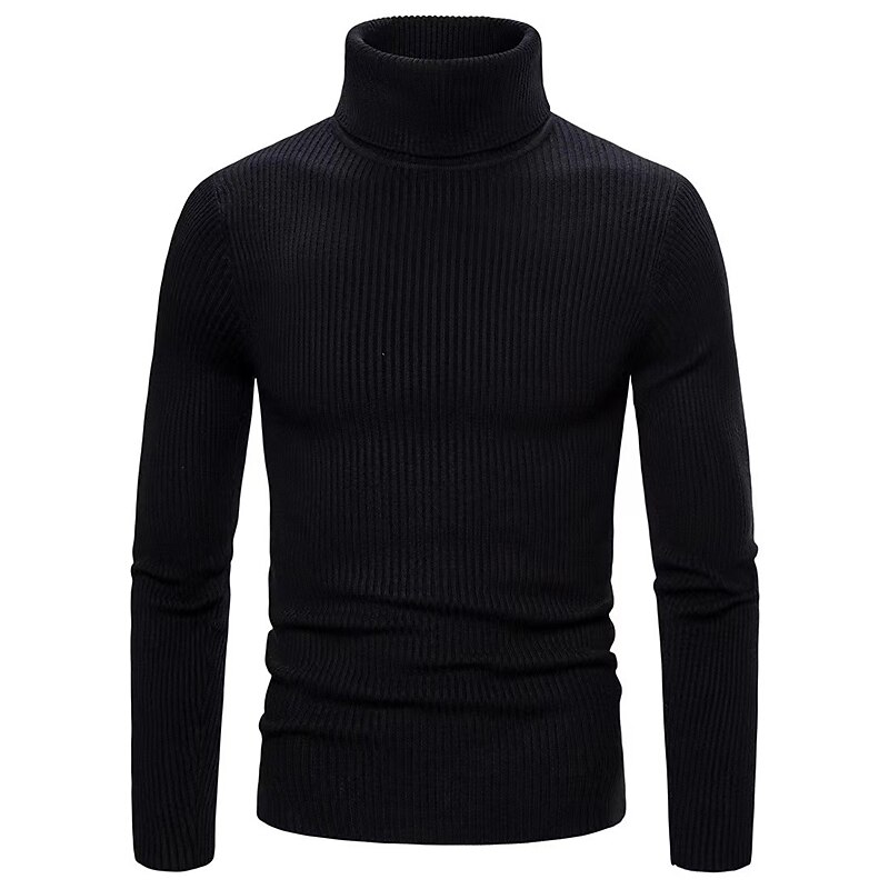 Men's Turtleneck Sweater Pullover Sweater Jumper Cropped Sweater Ribbed Knit Regular Tops Knit Plain Turtleneck Modern Contemporary Work Daily Wear Clothing Apparel Winter Wine Black S M L3