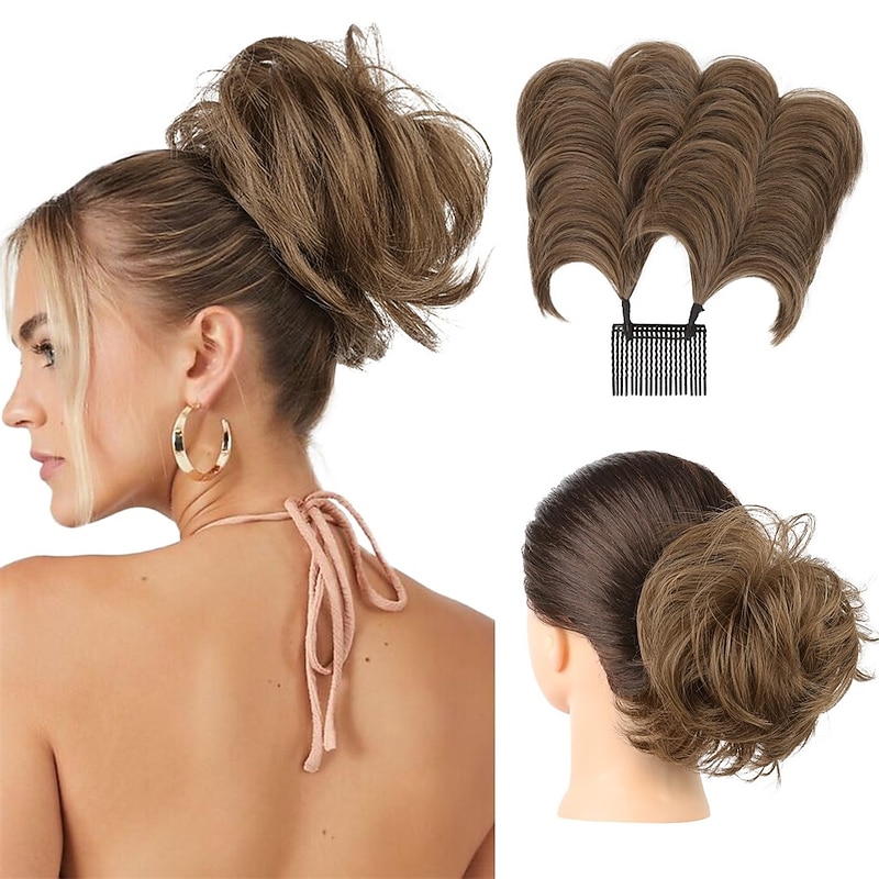 Messy Bun Hair Piece Side Comb Clip in Messy Hair Bun Short Wired Updo Extension for Women Tightness Adjustable Easy Hairpiece