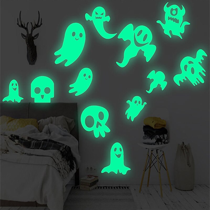 Night Glow Ghost Halloween Glowing Wall Sticker Living Room Bedroom Children's Room Wall Self adhesive Holiday Decoration Creative Sticker