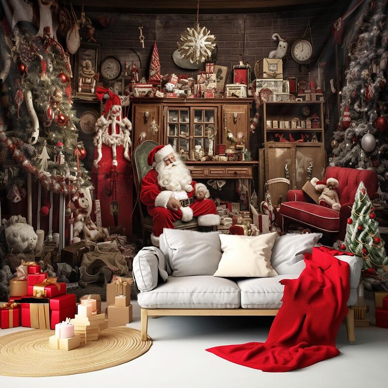 Christmas Decorations Santa Claus Hanging Tapestry Wall Art Xmas Large Tapestry Mural Decor Photograph Backdrop Blanket Curtain Home Bedroom Living Room Decoration
