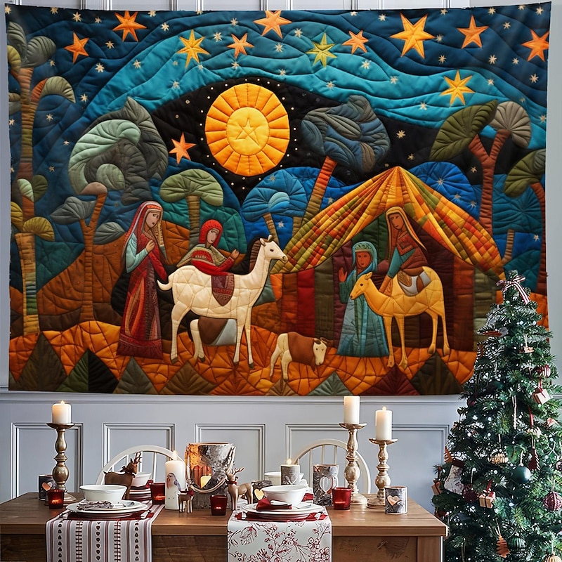 Christmas Decorations Nativity Scene Jesus Baptism Hanging Tapestry Quilting Pattern Wall Art Xmas Large Tapestry Mural Decor Photograph Backdrop Blanket Curtain Home Bedroom Living Room Decoration4