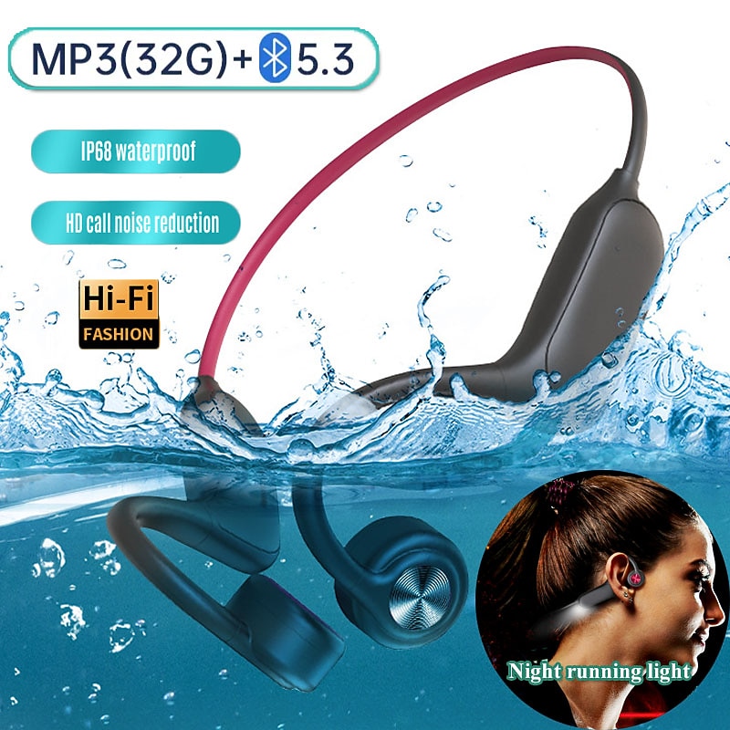 P8S Bone Conduction Headphone Bone Conduction Headphones Bluetooth 5.3 LED Light Sports Waterproof