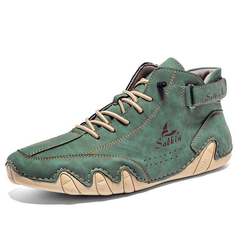 Men's Handmade Teal Suede Boots - Stylish High-Top Lace-Up Sneakers for Durable and Fashionable Outdoor Wear4