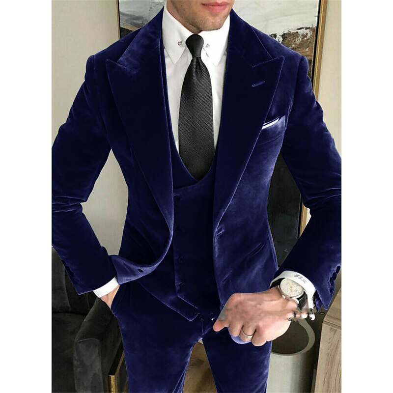 Men's Wedding Suits Closure collar Burgundy Royal Blue Solid Colored Tailored Fit 3 Piece Single Breasted Two-buttons4