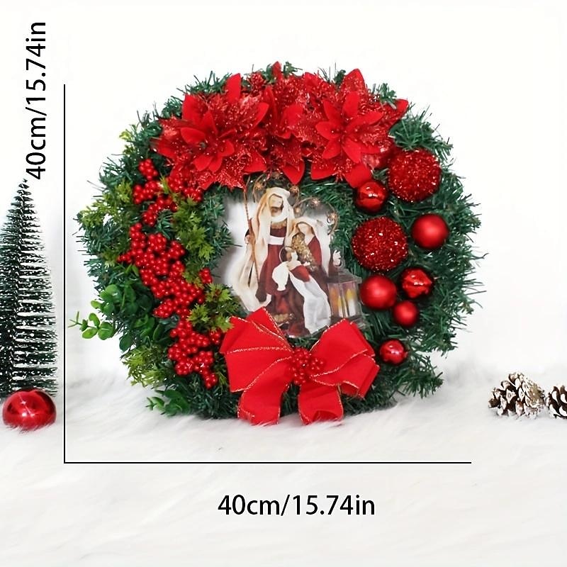 Christmas Wreath Outdoor for Front Door with LED Lights Jesus Nativity Scene Winter Wreath Window Wall Decoration Artificial Braided Front Door Decor2