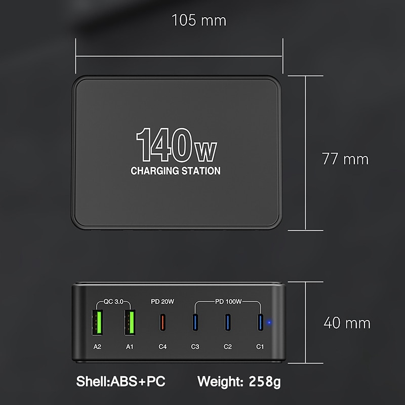 USB 3.0 USB C Hubs 6 Ports 6-in-1 Support Power Delivery Function USB Hub with RJ45 12V / 3A DC 5V / 3A 20V / 5A Power Delivery For Laptop Tablet Smartphone3