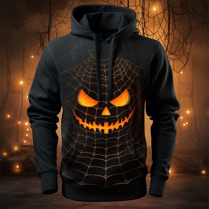Men's Pumpkin Graphic Prints Grimace Hoodie Hoodies Sweatshirt Daily Classic Long Sleeve Hooded Halloween Holiday Going out Dark Yellow Black Print Spring &  Fall Designer3