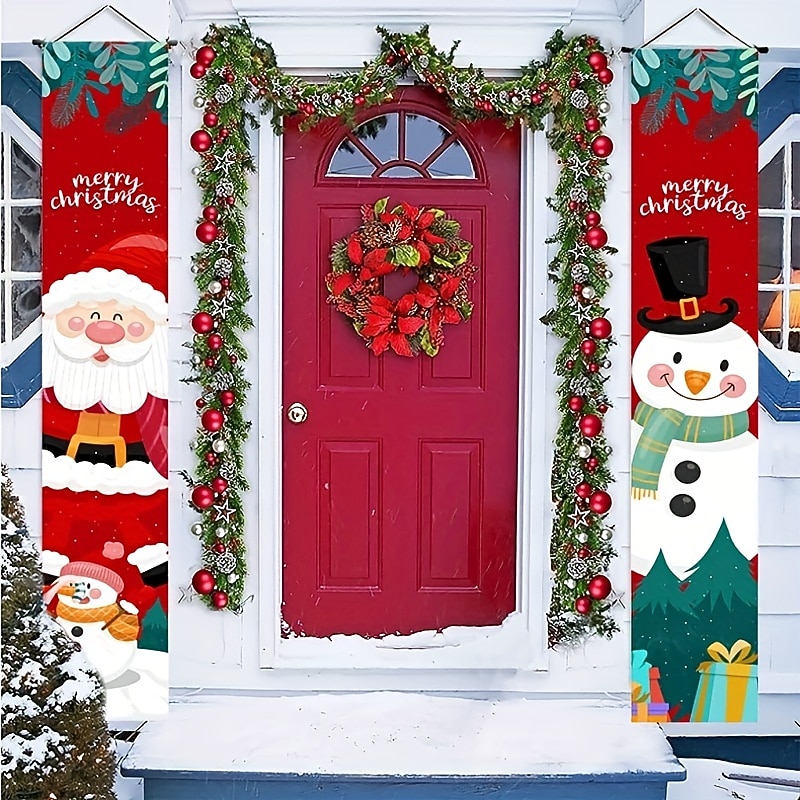 1set Banners Garland Decor Outdoor Party Supplies Outdoor Flag Xmas Decorations Merry Christmas Banner Christmas Bunting Porch Sign Decorative Couplet Christmas Couplet Cloth2