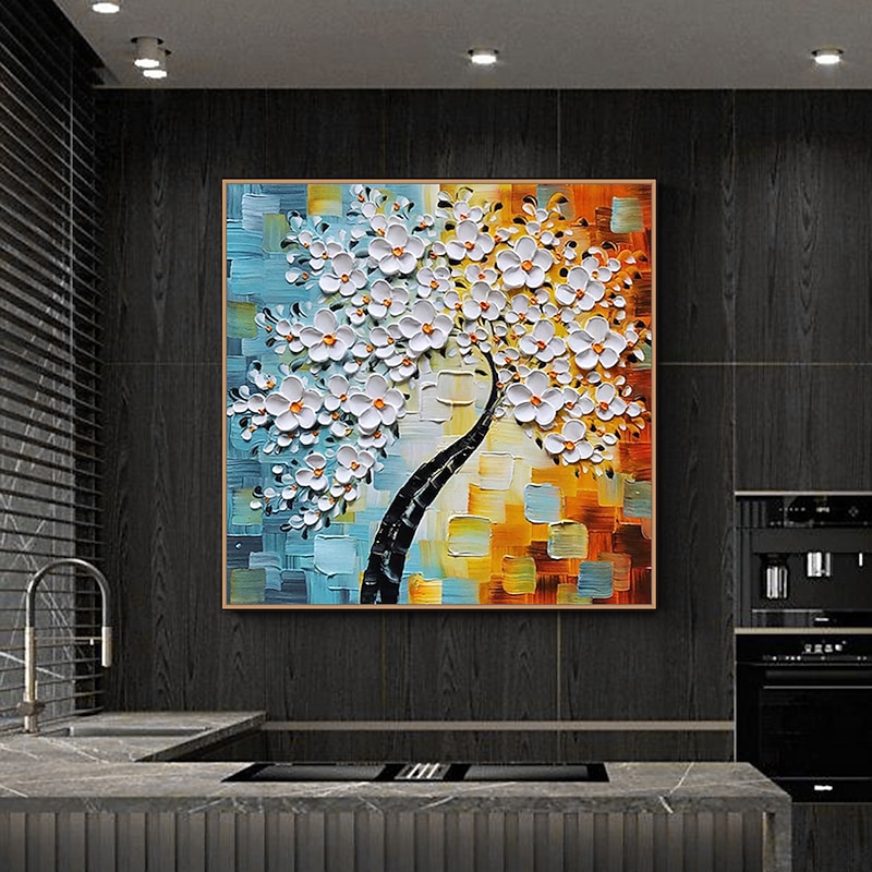 Mintura Handmade Thick texture Flowers Oil Paintings On Canvas Wall Art Decoration Modern Abstract Tree Picture For Home Decor Rolled Frameless Unstretched Painting2