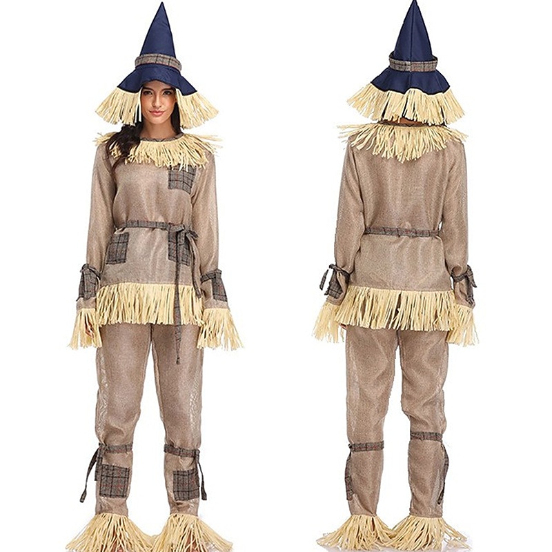 Couples Scarecrow Cosplay Costume Halloween Group Couples Costumes Unisex Movie Cosplay Cosplay Halloween Gray Top Pants Hat Halloween Carnival Masquerade2
