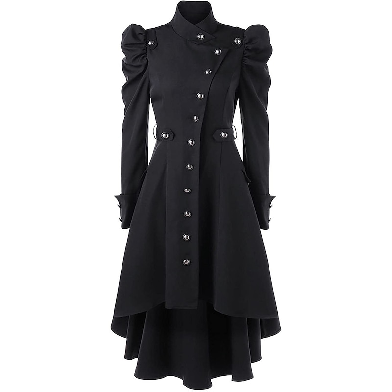 Retro Vintage Punk & Gothic Medieval Tailcoat Trench Coat Witch Cosplay Solid Colored Fancy Dress Women's Steampunk Walpurgis Night Halloween Carnival Masquerade LARP Adults' Coat Dress2