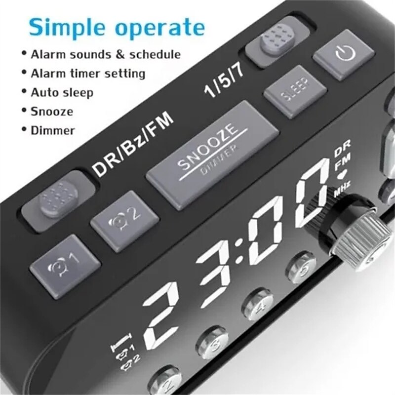 Digital Alarm Clock DAB/FM Radio Backup Dual Alarm Settings Jumbo Screen Display Electronic Desktop Clock with Snooze Function4