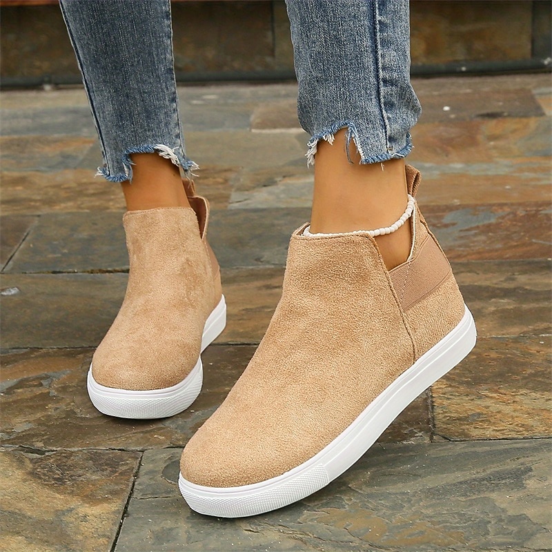 Women's Tan Suede Slip-On Sneakers with Elastic Side Panels – Casual Comfortable Shoes for Everyday Wear3