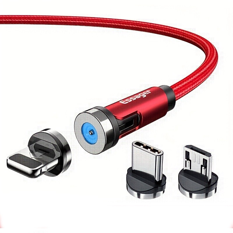 Essager Magnetic Charging Cable 540 Rotating Magnetic Phone Charger Nylon Braided Magnetic USB Cable For Phone Samsung Xiaomi Fast Charger Cord Phone Data Wire 3 In12