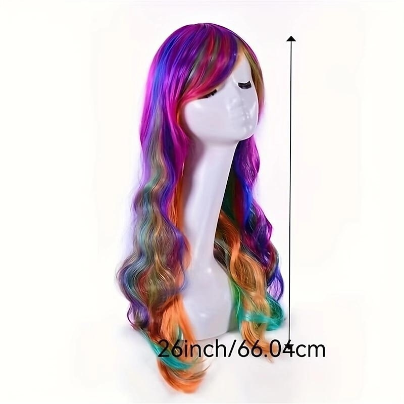 Synthetic Wig Curly Neat Bang Wig Long Wine Red Black A1 Blonde Synthetic Hair Women's Fashionable Design Cute Cosplay Blue Purple Green Halloween Wigs4